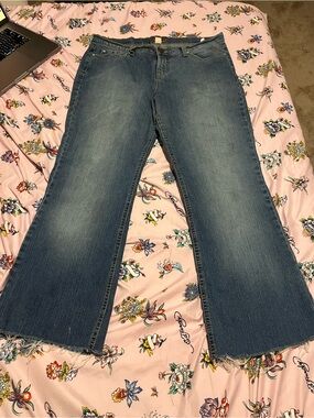 Grane Medium Blue Flare Jeans with Raw Hem